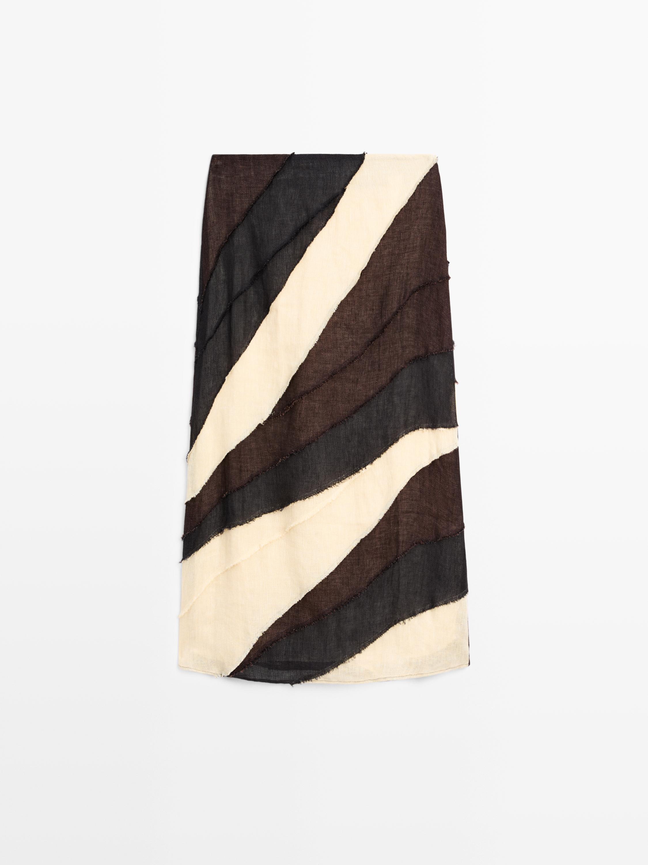 Layered contrast linen midi skirt
